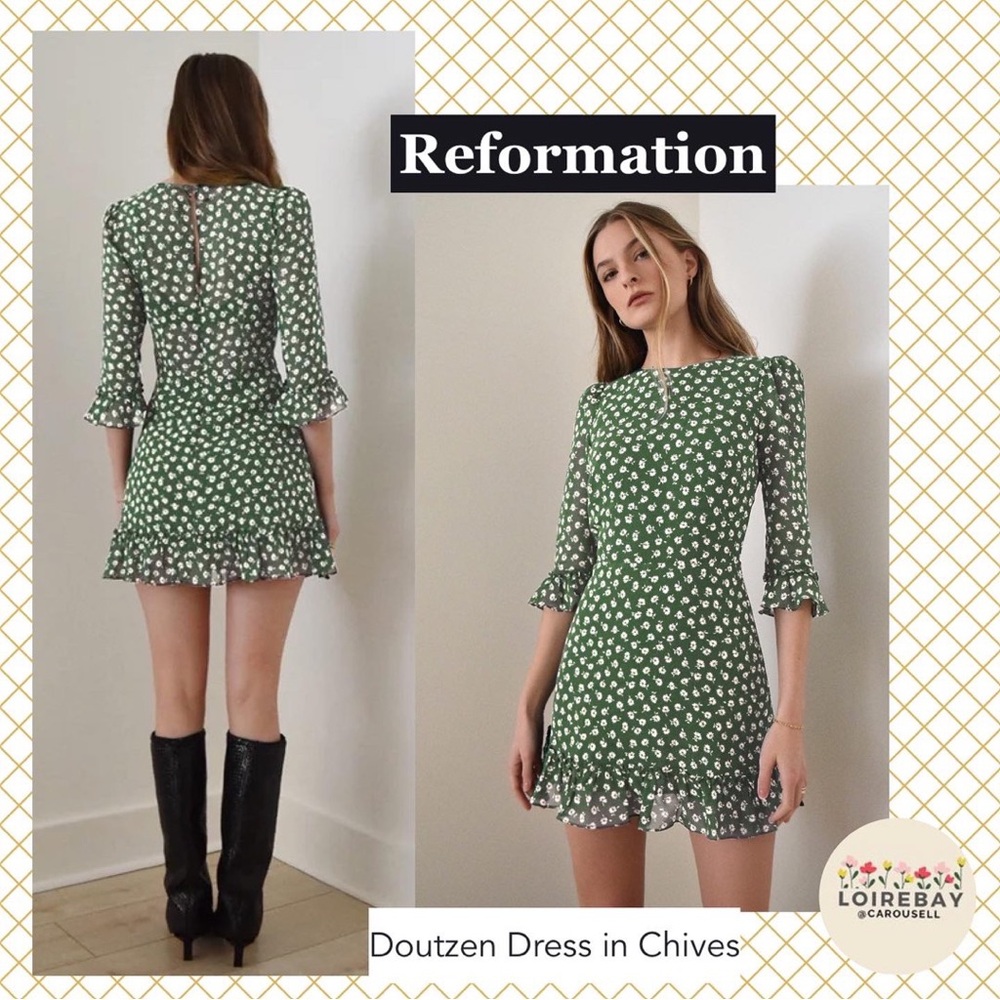 Reformation doutzen mini dress chives floral  green